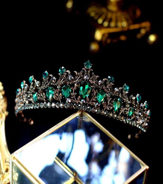 

baroque vintage gold black green crystal bridal tiaras crowns pageant prom rhinestone veil tiara headbands wedding hair jewelry y24103108, White;golden
