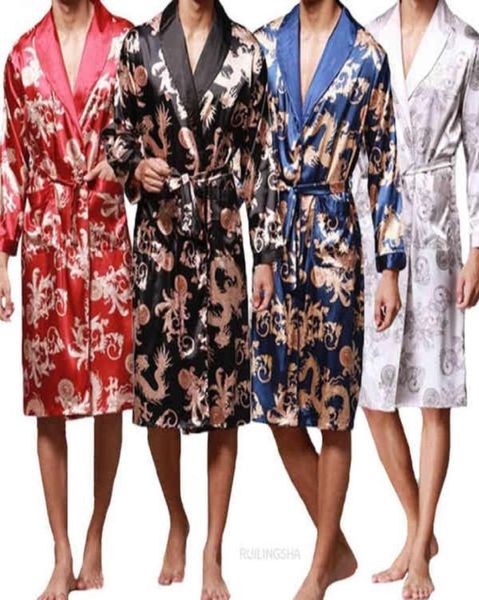 

fashion men039s bathrobe silk kimono long sleeves robe chinese lucky dragon print pajamas men gown bathrobe men homewear sleepw2694837508, Black;brown