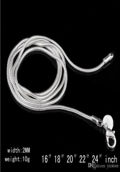

2mm 925 sterling silver chains choker necklaces jewelry in bulk optional size 16 18 20 22 24 inches5600307