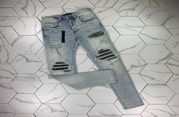 

ph374 mens jeans distressed motorcycle biker jean rock skinny slim ripped hole stripe fashionable snake embroidery de9856935, Blue