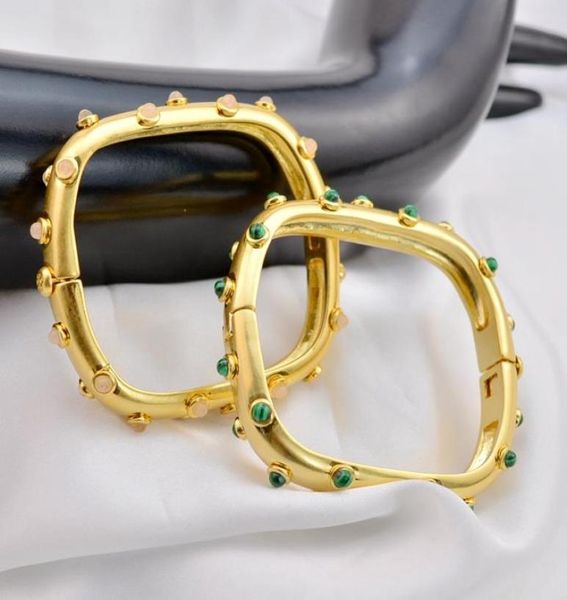 

malachite rose quartz real 18k gold plated brand square bracelets bangle cuff letter fashion new for women for girl7970652, White