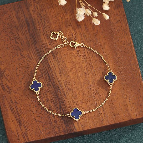 

lazurite four-leaf clover bracelet luxury niche senior lucky five flower hand ornaments valentine's day gift to girlfriend, Golden;silver