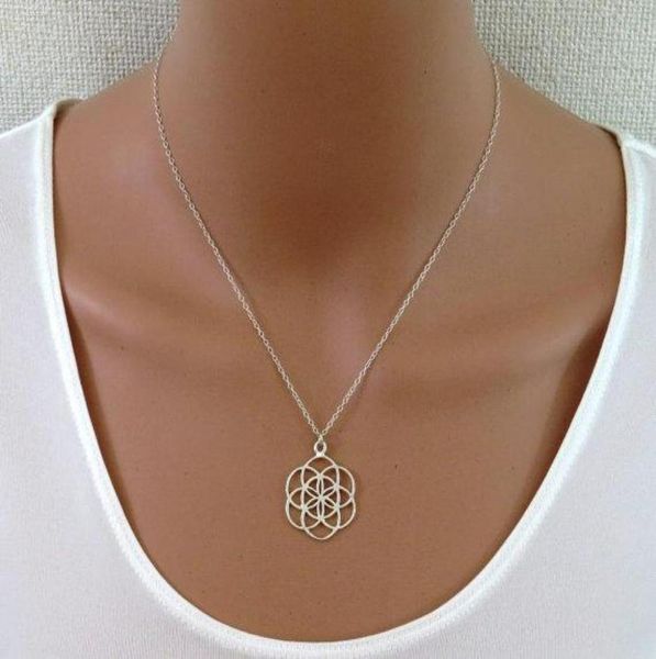 

mandala necklace flower of life pendant kabbalah sacred geometry necklace for women gift9615695, Silver