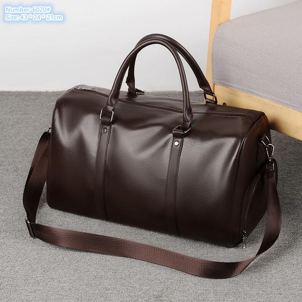 

wholesale men shoulder bags 2 colors simple joker solid color fashion handbag soft lightweight leather travel bag wet and dry separation lei