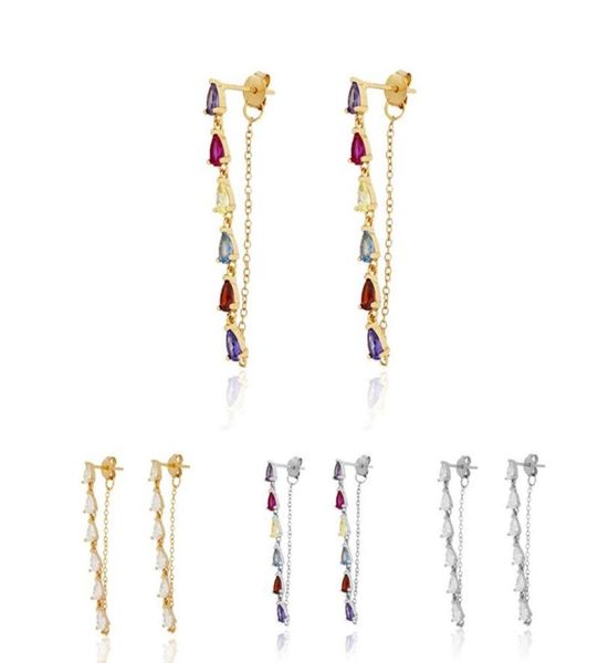 

dangle chandelier fine women earrings 2021 trend tassel long hanging earring colored zircon female pink ear stud jewelry accesso4641533, Silver