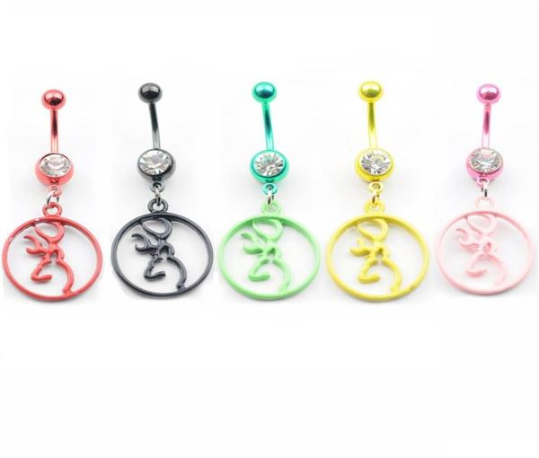 

5 colors browning deer belly button navel rings body piercing jewelry dangle fashion charm cz stone 10pcs lot 4ciy22124530, Silver