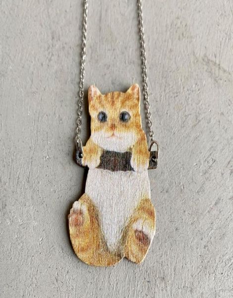 

cat monkey pendant necklace wood printing animal necklaces07938047, Silver