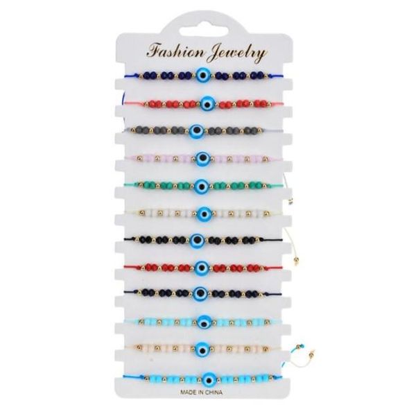 

12 pcs colorful evil eye beaded bracelets handmade braided string good luck nazar amulet bangle lucky turkish religious symbol bra2287479, Golden;silver