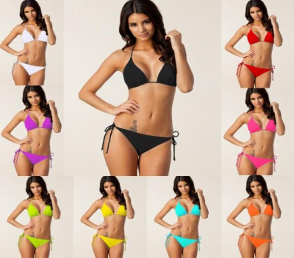 

summer solid beach push up bikinis women two piece swimwear with bra pad female swin suits5886525, White;black