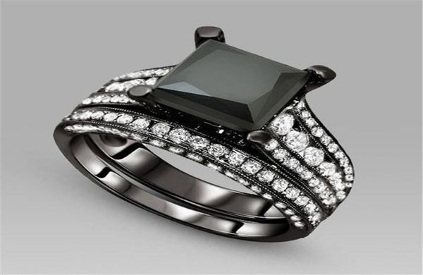 

retro size 5678910 jewelry luxury 10kt black gold filled princess z black sapphire gem weddiing women ring gift with box8243134, Silver