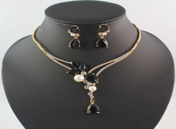 

jewelry sets white pearl and black garnet 18k gold plated necklace earrings women wedding party set9769157, Silver