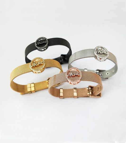 

fashion quotmamaquot inspired jewelry watch belt banglecz micro pave round mesh charm for mother gift bracelet bg2683797709, Black