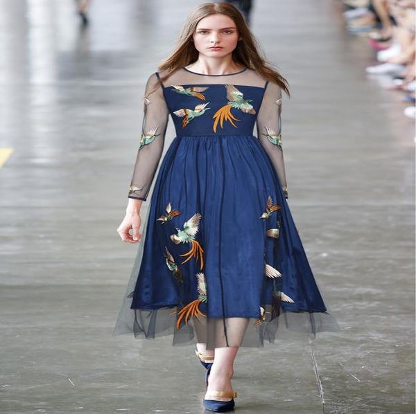 

805 xxxl 2020 autumn a line long sleeve crew neck dress prom fashion flora print panelled brand same style yidianyuan4691833, Black