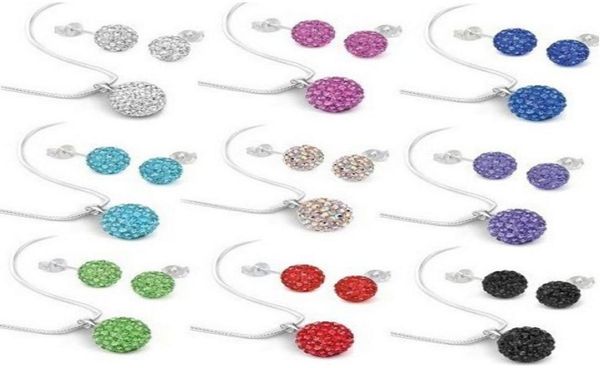 

rhinestone jewellery set mix colors round crystal ball pendant earrings stud necklace set for women whole9629783, Silver