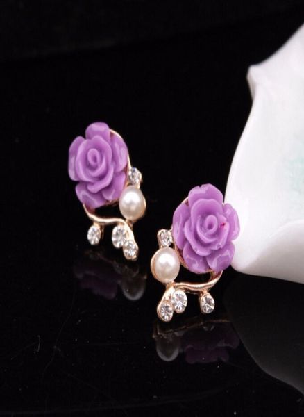 

elegant and exquisite tree branch flash diamond pearl rose earrings cne fast 7922108, Golden;silver