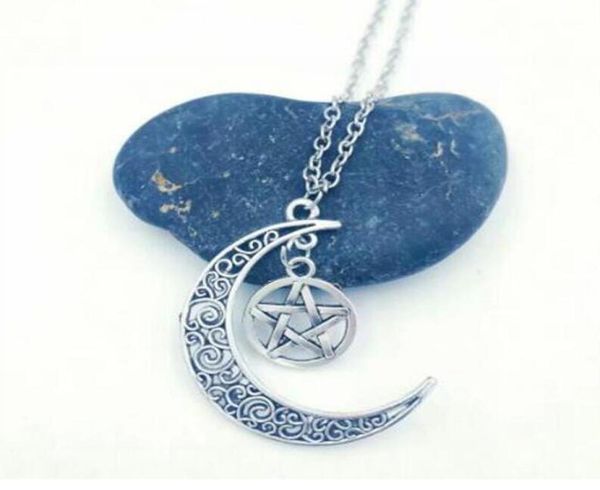 

crescent moon witchcraft pentagram charms pendants necklaces for women men antique silver wicca pagan gift jewelry new 393347733