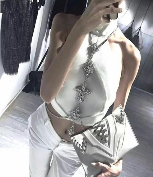 

fashiony multi crystal body chains for women bikini body jewelry rhinestone flower long pendant necklaces club party crossover be1873020, Silver