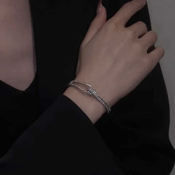 

light luxury full diamond knot with heavy industry fragrance high grade feel elegant zircon small crowd bracelet colorful handpiece, Golden;silver