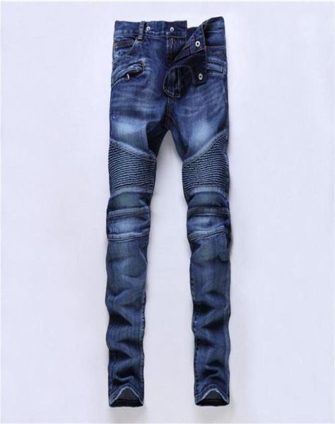 

new mens jeans skinny pants casual jeans men fashion distressed ripped slim motorcycle moto biker denim hip hop pants7500575, Blue