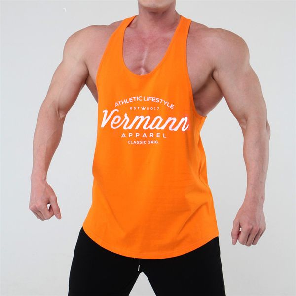 

men' tank orange bodybuilding long sleeve single body gym vest for men' fitness clothes fashion cotton sleeveless sportswear 23, White;black