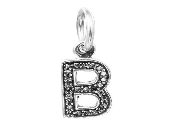 

letter b dangle with clear cz 002 100% 925 sterling silver beads fit charms bracelet authentic diy fashion jewelry7158006, Black
