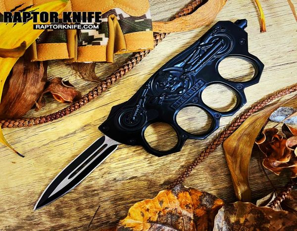 

biker tactical knuckle double edged blade otf knife012346216305