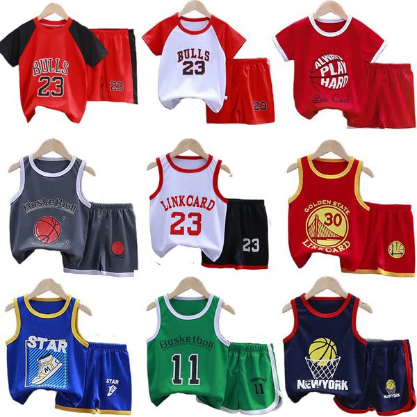 

clothing sets boys sports basketball clothes suit summer children's fashion leisure vest shorts 2pcs toddler boy short sleeve suit for, White