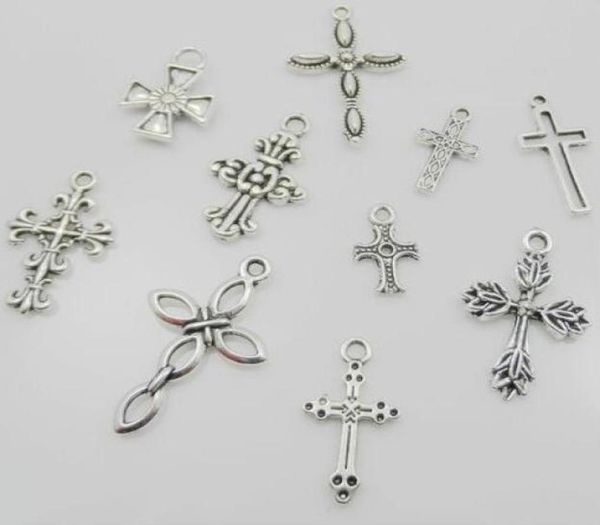

mic new 10styles mic tibetan silver cute flower design cross charms pendants for jewelry diy findings components2069331, Bronze;silver