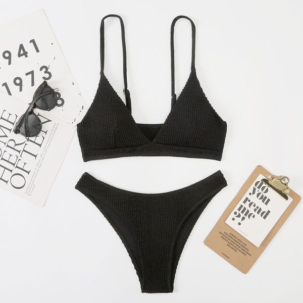 

2023 swimsuit designer breast large split three points solid color ins swimsuit bikini beach spring women's swimsuit, White;black