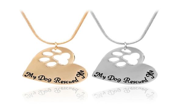 

pet memorial jewelry my dog rescued me engraved pet paw print pet lover heart shaped pendant necklace animal keepsake charms1754737, Silver