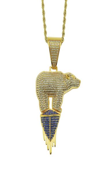 

glacier polar bear pendant necklace men's overbearing item firmware gold necklace er chain mens hiphop iced out jewelry gold chain67118, Silver