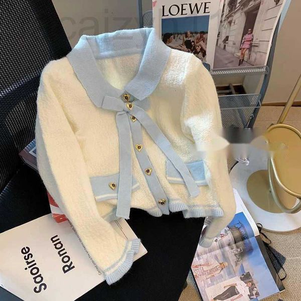 

women's sweaters designer cute turn down collar sweater knitted color block cardigan coat sml 1qe8, White;black
