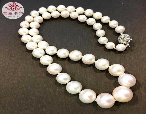 

chokers weicolor small to big size designabout 713mm nearound white natural freshwater pearl necklace make you different from 8834124, Golden;silver