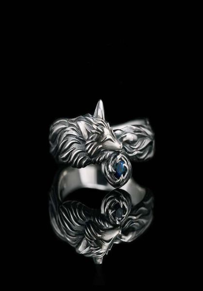 

vintage silver plated fox ring blue cz stone rings for men women punk gothic party jewelry gift whole2964425