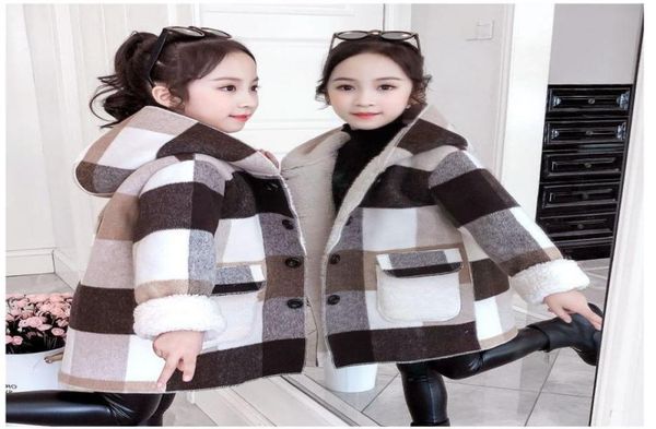 

spring autumn 2021 big girls casual plaid jackets hooded outwear fashion woolen long coats children clothing cute baby girls coat8130377, Blue;gray