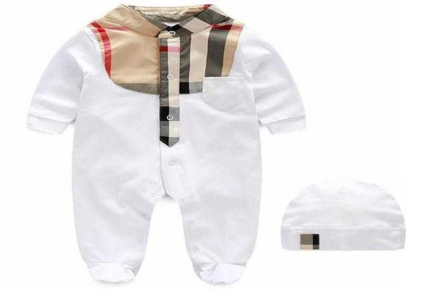 

clothing 2021 baby rompers plaid sets with cap 01y birthday cotton romper newborn infant bodysuit children twopiece onesies jump8494275, White