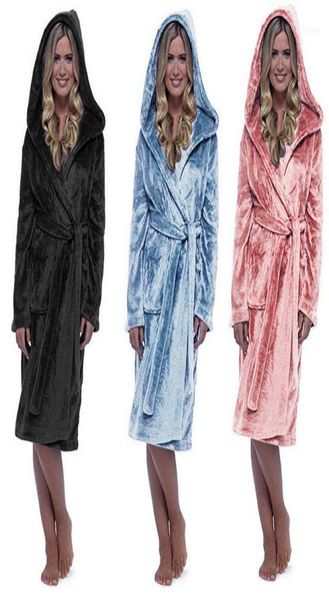 

shawl bathrobe home clothes long sleeved robe women winter plush lengthened peignoir polaire femme19650705, Black;red