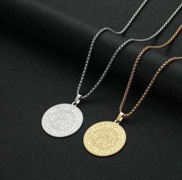 

pendant necklaces chengxun viking fenrir wolf rune necklace for men women stainless steel round animal charm chain punk hip hop je2090011, Silver