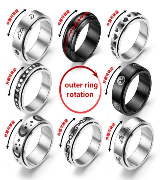 

anxiety ring for women men moon fidgets rings trend punk rings jewelry stainless steel anti stress ring rotate gift7577199, Silver