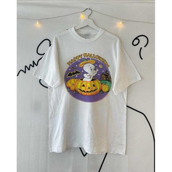 

halloween retro cartoon printing fashion brand high street soft girl little white ghost strange taste short sleeve t-shirt for men and women, White;black