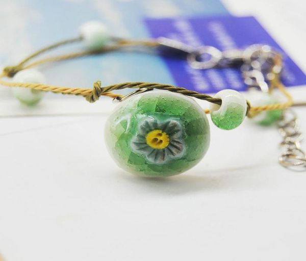 

new chinese style ceramics beads vintage flowers bracelet women cute girls lucky flower charms bracelets female jewelry wedding pa5878620, Golden;silver