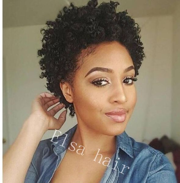 

human hair afro curl wig short pixie cut machine made wigs with baby hair curly short human hair wig for black women8404855, Black;brown