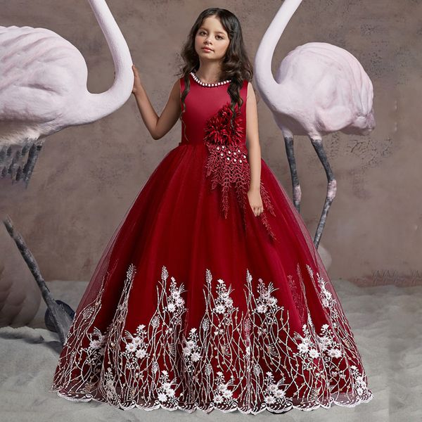

girl's dresses kids party dress for girls wedding bridesmaid birthday dresses children lace embroidery flower girl princess dresses pro, Red;yellow