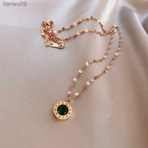 

luxury titanium steel green roman numeral necklace fashion woman stainless steel clavicle chain necklace l230704, Silver