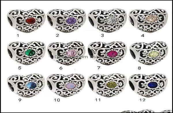 

charms jewelry findings components 100 925 sterling sier hollow birthstone heart charm fit original european bracelet fashion w3749844, Bronze;silver