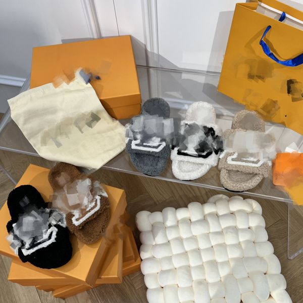 

women designer fur slippers flats paseo comfort mules plush furry fluffy slides 2023 luxury fashion women warm shearling wool home sandals i, Black