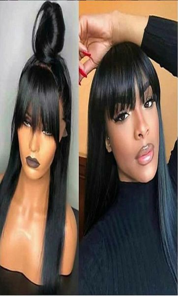 

human hair lace front wig with bangs straight human frontal closure wigs for black women3093113