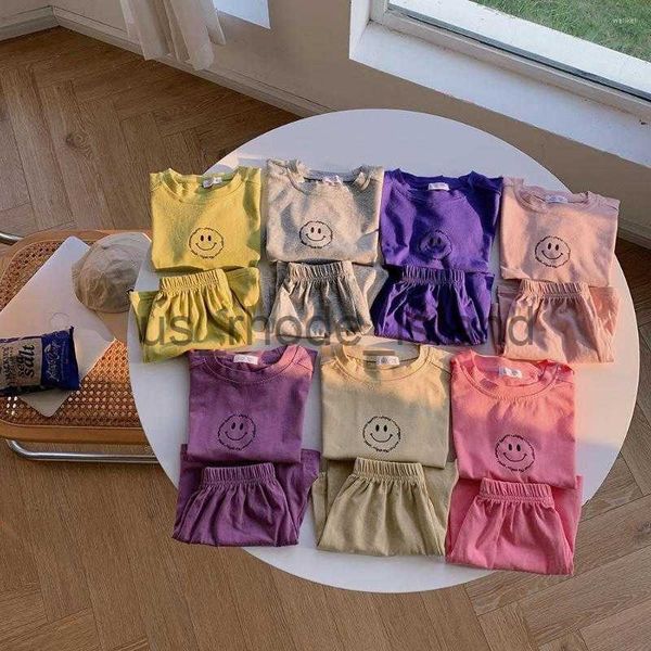 

t-shirts clothing sets 2023 summer cotton children's smile print o neck short sleeve t shirts casual shorts baby boys girls sports for, Blue