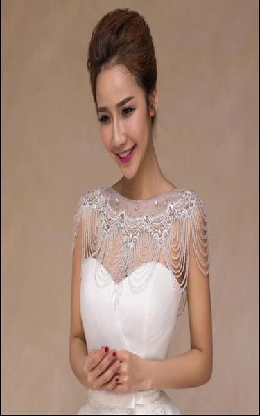 

romantic ivory lace bride wedding jewelry necklace sheer tulle long paragraph lace crystal beaded shoulder chain4091037, White