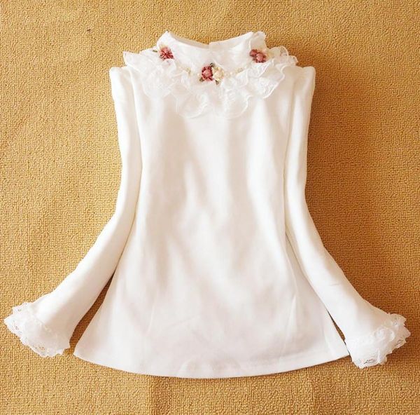 

whole2015 new girls underwear 100 cotton kids clothes turtleneck longsleeve lace girls sweater autumn and winter shirt9196708, Blue
